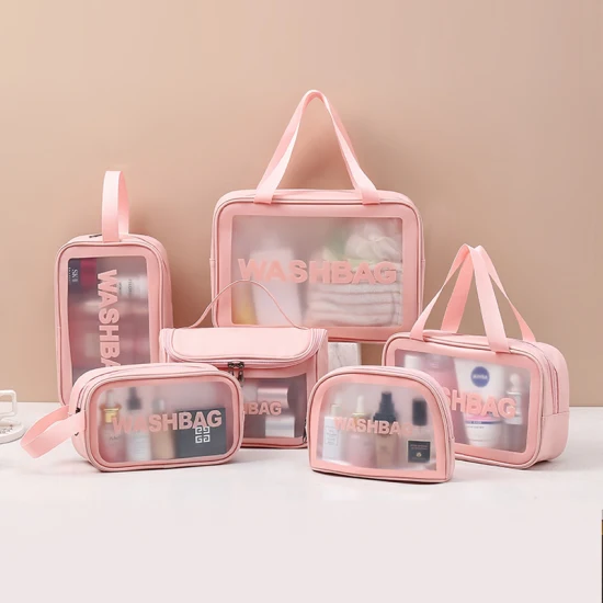 Sac cosmétique de voyage de PVC de grande capacité semi transparent